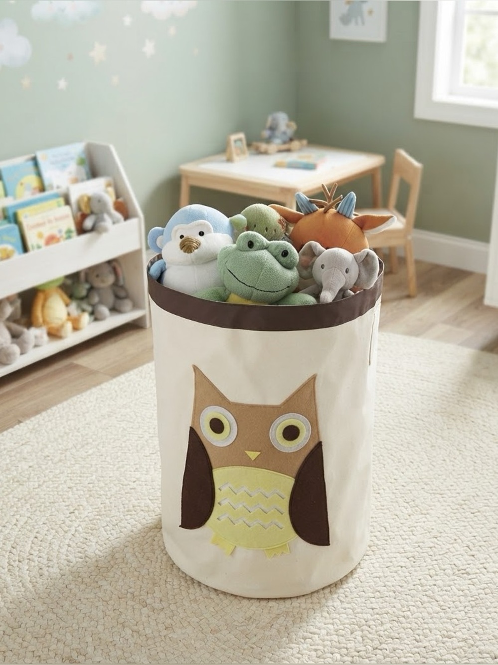 New Whitmor Kids Canvas Storage Bin Hamper Tote Laundry Bag Brown Owl Designer